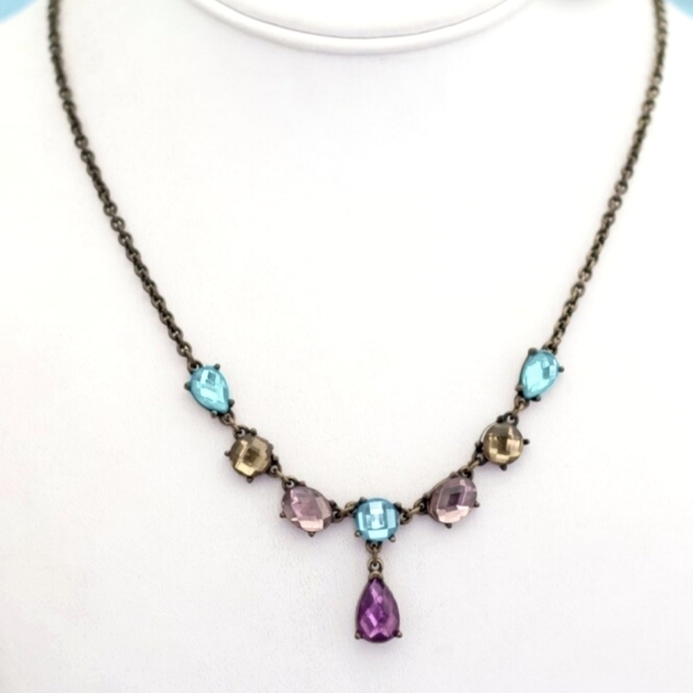 Ninna Ricci vintage antique lariat necklace with multi-color Rhinestones